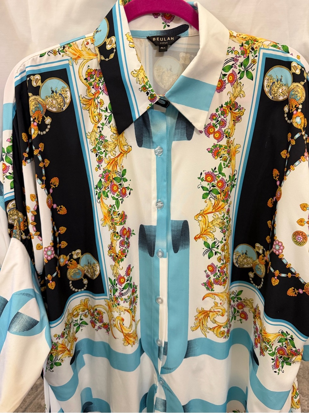 Beulah White, Black & Light Blue Floral-Print Men's Button-Down Shirt